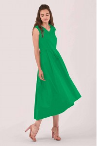 Closet London Green Print High Low Pleated Dress - Dr4519