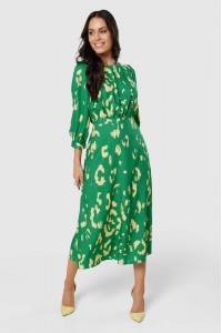 Closet London Green Print V-Back With Bow Midi Dress - Dr4520
