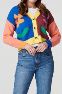 Oversized cropped Cardigan Multicoloured, with a flower print Aimelia BR2722
