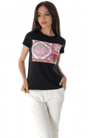 Cotton T shirt Aimelia BR2583 Black/Pink with a satin trim