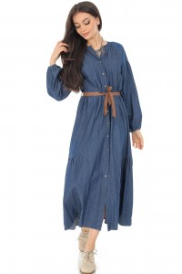 Denim maxi dress Aimelia DR4525 in Dark Blue with a contrasting belt