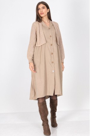 ROH Oversized Casual Midi Dress with Pockets Camel DR4698