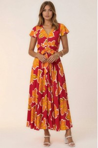 Women’s Multicolor Floral Print Maxi Dress in Viscose with Pockets