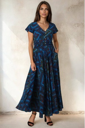Women’s Blue Maxi Dress in Viscose with Pockets