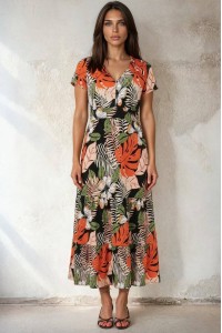 Womens Floral Leaf Print Jersey Dress Roh DR4820