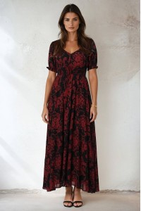 Womens Printed Short Sleeve Maxi Dress Roh DR4822