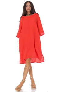 Oversize linen dress with pockets in Red  DR4829