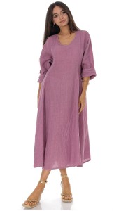Midi length dress in linen with pockets in Dusky Pink Roh Dr4831