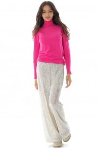 Elegant fine polo neck jumper with gold buttons, Cerise, Aimelia BR2676