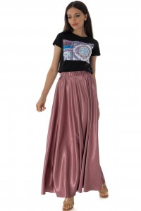 Elegant satin maxi skirt FR527 Powder Pink with pockets