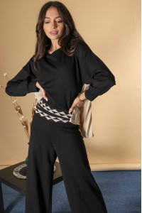 Elegant top with a pleated satin detail, Black, Aimelia BR2689