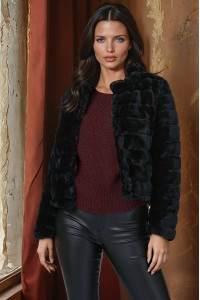 Faux Fur Cropped Jacket in Black JR677
