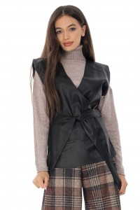 Faux leather waistcoat Aimelia JR570 in Black with a detachable belt