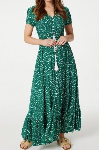 Chic maxi dress Aimelia DR4565 in Green with a Spot print
