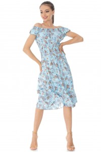 Floral midi dress, Aimelia Dr4411 Turq with contrasting buttons.
