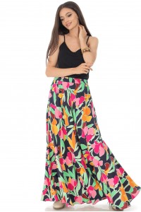 Full circle maxi skirt , Aimelia Fr506 in a Multicoloured print, with an elasticated waist and pockets