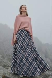 Fusta maxi  blumarin din carouri cu buzunare, Roh FR567