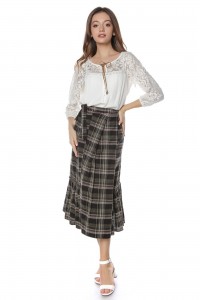  Checked wrapover style midi skirt, Aimelia - FR424   
