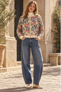 Cream Floral Print Bomber Jacket - AIMELIA JR704