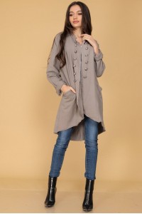 Oversized cotton jacket JR612 in Mocha with contrasting metal buttons
