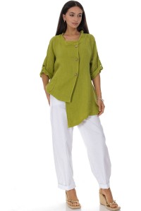 Asymmetrical linen jacket with a pocket in Lime Roh JR678