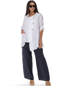  Asymmetrical jacket in linen with a pocket in White Roh Jr679