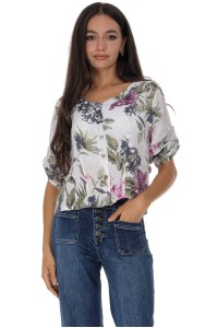 Short floral linen jacket in Beige Roh Jr680