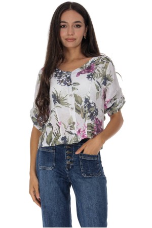 Short floral linen jacket in Beige Roh Jr680