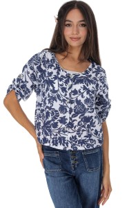 Short floral linen jacket in Navy JR681