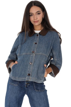 Casual denim jacket with pockets in cotton  Roh JR683