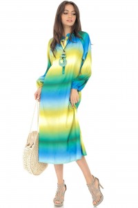 Kaftan style dress Aimelia DR4527 in Blue/Multicolour in satin