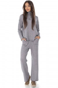 Knitted 2 piece Aimelia TR458 in Grey with a high neck jumper 