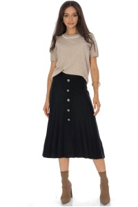 Knitted midi skirt with contrasting silver buttons Black FR561