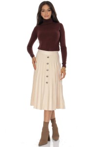 Knitted midi skirt with contrasting silver buttons Cream  FR562