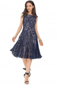 LACE CAP SLEEVE MIDI DRESS IN NAVY - DR4530