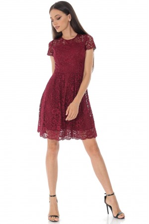 Lace dress Aimelia Dr4440 in Wine with a full skirt .