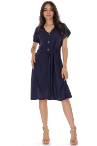 ROH Linen Blend Midi Dress with Pockets Blue DR4749