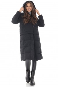 Long line 2 in 1 Puffer coat, Aimelia Jr552 in Black,with an attached hood and pockets