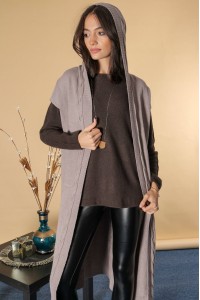 Long line cardigan Beige with a hood BR2681