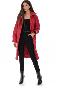 Long quilted coat Aimelia JR579 in Red with pockets