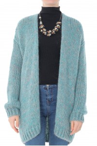 Oversized cardigan, Aimelia Br2447,in Turquoise/Grey,in a soft melange wool