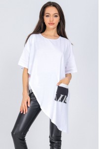 Oversized cotton tshirt Aimelia BR2577 White with a colourful pocket