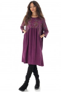 Oversized dress DR4626 Wine in corduroy with pockets 