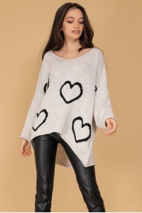 Oversized jumper Roh BR2551 Cream with a heart print