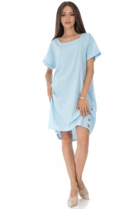 Oversized linen dress Aimelia Dr4455 in Light Blue with buttons.