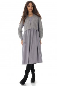 Oversized midi dress DR4616 Grey with a knitted top