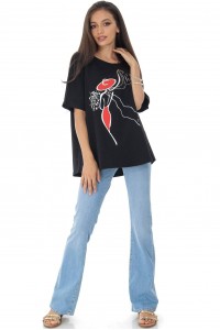 Oversized T shirt Aimelia Br2476 in Black with a contrasting motif