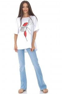 Oversized T shirt Aimelia Br2477  White with a contrasting motif