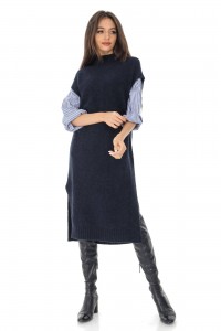 Oversized wool dress Aimelia DR4481 Navy with a high neckline