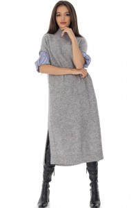 Oversized wool dress Aimelia DR4482 Grey with a high neckline